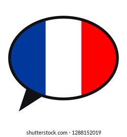 La bandera francesa de la burbuja del discurso sobre fondo blanco. Símbolo de comunicación social. Icono de conversación, elemento vector.