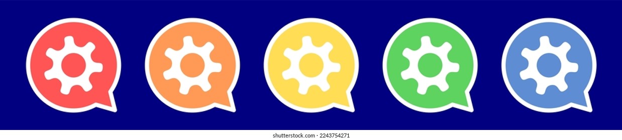 Speech bubble gear icon. Engine icon in various colors.