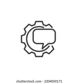 Speech bubble and gear line icon. linear style sign for mobile concept and web design. Technical support assistant outline vector icon. Symbol, logo illustration. Vector graphics