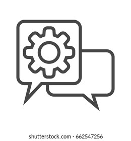 Speech Bubble with Gear Thin Line Vector Icon. Flat icon isolated on the white background. Editable EPS file. Vector illustration.