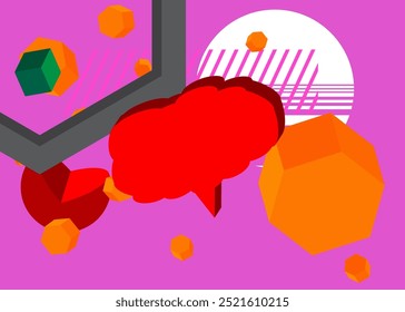 Fondo de tema retro gráfico geométrico de la burbuja del discurso. Elementos geométricos mínimos. Ilustración vectorial de Formas abstractas de Antiguas.