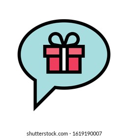 Speech bubble with Gift box vector illustration, filled style icon