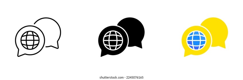 Speech bubble with globe line icon. Translate site into your language, show original, select language, polyglot. Versionist concept. Vector icon in line, black and colorful style on white background