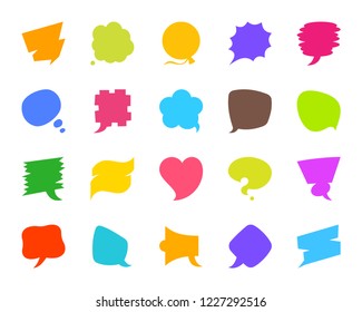 Speech Bubble glyph icons set. Isolated web sign kit of comic tell. Chat pictograms of sale banner, social comment, business conversation. Simple dialog color contour symbol. Vector Icon various shape