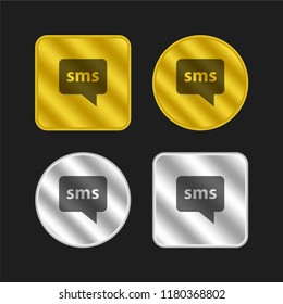 Speech bubble gold and silver metallic coin logo icon design