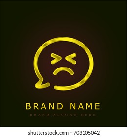 Speech bubble golden metallic logo