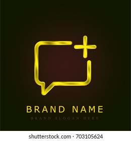 Speech bubble golden metallic logo