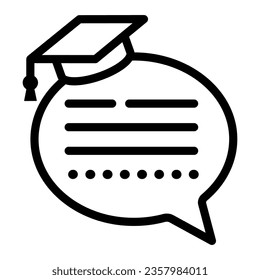 Speech bubble and graduation cap line icon, education concept, communication study vector sign on white background, outline style icon for mobile concept and web design. Vector graphics