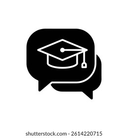 Speech Bubble with Graduation Cap Online Discussion Filled Black Icon