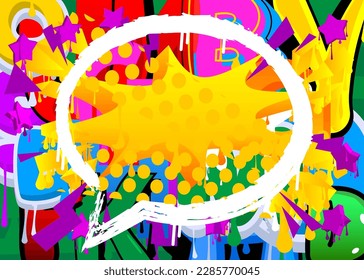 Fondo del Graffiti de la burbuja del discurso. Colorido telón de fondo de pintura urbana. Símbolo abstracto de discusión en la moderna decoración de arte callejero sucio.