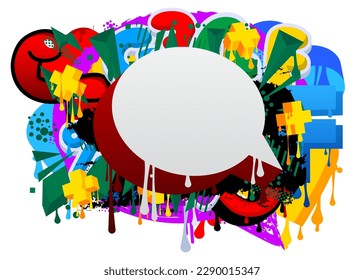 Speech Bubble Graffiti Background. Colorful Urban painting style backdrop. Abstract discussion symbol in modern dirty street art decoration.