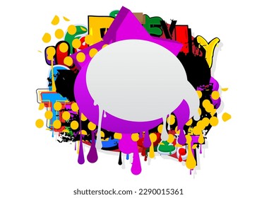 Speech Bubble Graffiti Background. Colorful Urban painting style backdrop. Abstract discussion symbol in modern dirty street art decoration.