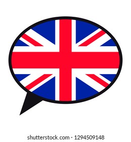 Speech bubble Great Britain flag on white background. Social communication symbol. Conversation icon, vector element.
