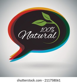 Speech bubble - Green 100% Natural,Organic, herbal speech bubble with green leafs 