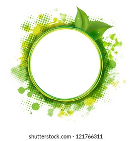 Speech Bubble With Green Blob And Leaves With Gradient Mesh, Vector Illustration