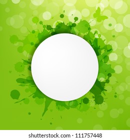 Speech Bubble With Green Blots And Bokeh, Vector Illustration