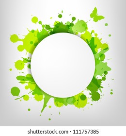 Speech Bubble With Green Blots And Butterfly, Vector Illustration