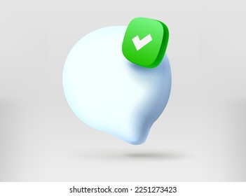 Sprecht eine Blase mit grünem Markierungssymbol. 3D-Vektorgrafik