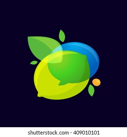Speech bubble with green leaf logo. Vector design template elements for your application or corporate identity.