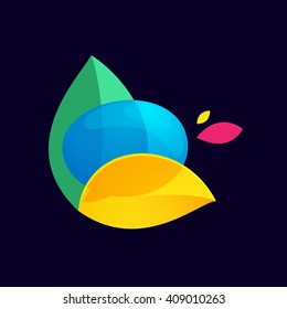 Speech bubble with green leaf logo. Vector design template elements for your application or corporate identity.