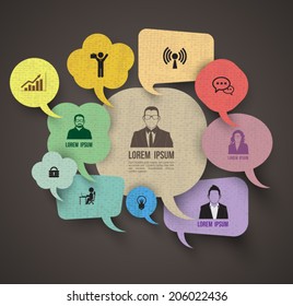 Speech bubble group with icons - retro colors