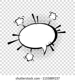 Speech bubble with halftone shadows in cartoon, comic style. Dialogue balloon. Vector template for social media, sale banners.