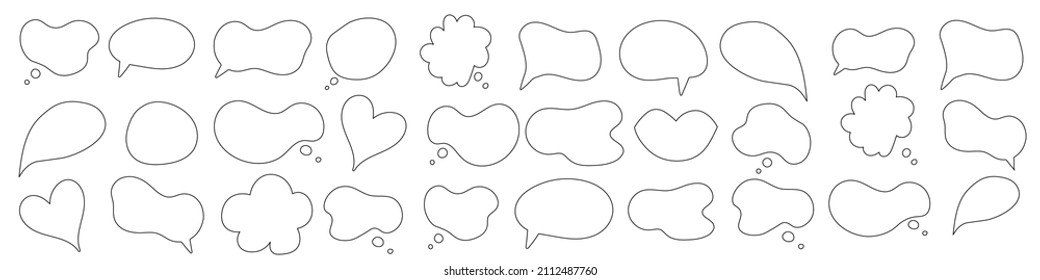 Speech bubble  hand draw big set . Online chat clouds with different words comments information shapes vector isolated on white background. Stock illustration