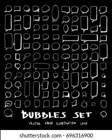 Speech bubble hand draw sketch vector doodle icons set on blackboard