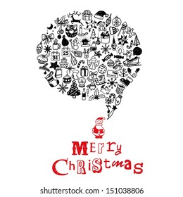 speech bubble with hand drawn Christmas icons