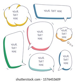 Speech bubble hand drawn doodle elements vector set isolated on a white background.