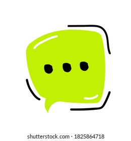 Speech Bubble. Hand drawn doodle speech bubbles. Bright green thought bubbles. Vector illustration doodle style. 