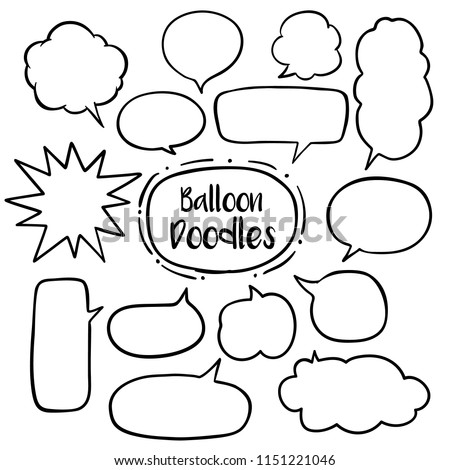 Speech bubble with hand drawn doodles set