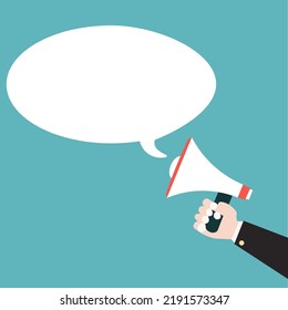 speech bubble with hand holding megaphone