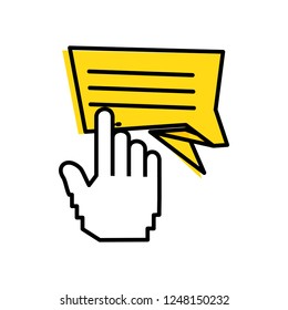 speech bubble with hand touching