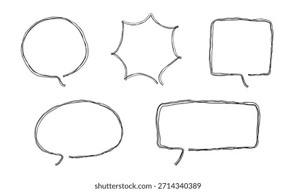 Icono de línea dibujado a mano de la burbuja de discurso Conjunto de Ilustración vectorial monocromo 2 con múltiples líneas superpuestas