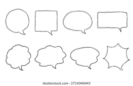 Icono de línea dibujado a mano de la burbuja de discurso Conjunto de Ilustración vectorial monocromo 1 con múltiples líneas superpuestas