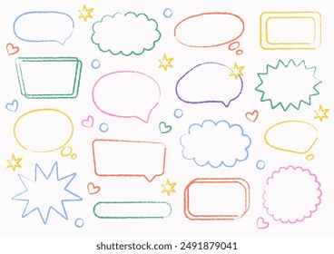 The speech bubble. A hand-drawn pencil message in the form of rainbow clouds. Grunge style frames. Vintage style. Comic talk balloon. For posters, ads, postcards, social media, parties, patterns.