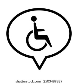 Speech bubble and handicap icon in grey scale isolated on white background.