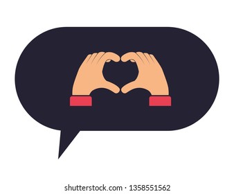 speech bubble with hands taking heart