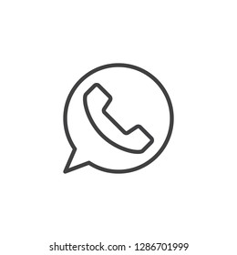Speech bubble with handset line icon. linear style sign for mobile concept and web design. Messenger application outline vector icon. Symbol, logo illustration. Pixel perfect vector graphics
