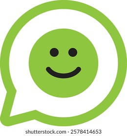 Speech bubble with happy face icon . Green happy face icon . Smile face icon . Vector illustration