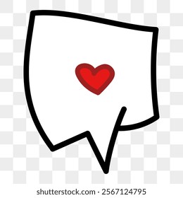Speech bubble with heart in comic style. Romantic talks for Valentine's Day. Vector illustration isolated on background.