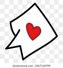 Speech bubble with heart in comic style. Romantic talks for Valentine's Day. Vector illustration isolated on background.