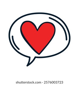 Speech bubble and heart. Concept of cute Valentine's day. Doodle, clip art. Vector linear illustration isolated on white background.