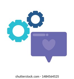 speech bubble with heart and gears