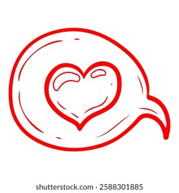 Speech bubble with heart. Hand drawn doodle. Romantic love message. Vector line art illustration.