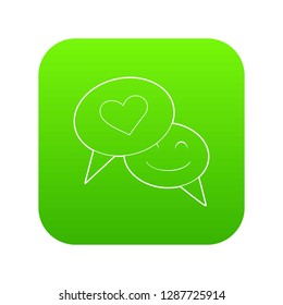 Speech bubble heart icon green vector isolated on white background