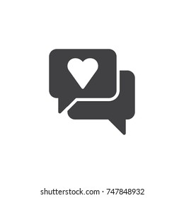 Speech bubble with heart icon vector, filled flat sign, solid pictogram isolated on white. Love chat message symbol, logo illustration.
