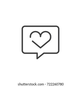 Speech bubble with heart line icon, outline vector sign, linear style pictogram isolated on white. Symbol, logo illustration. Editable stroke