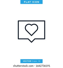 Speech Bubble and Heart Love Icon Vector Logo Design Template. Editable Stroke
